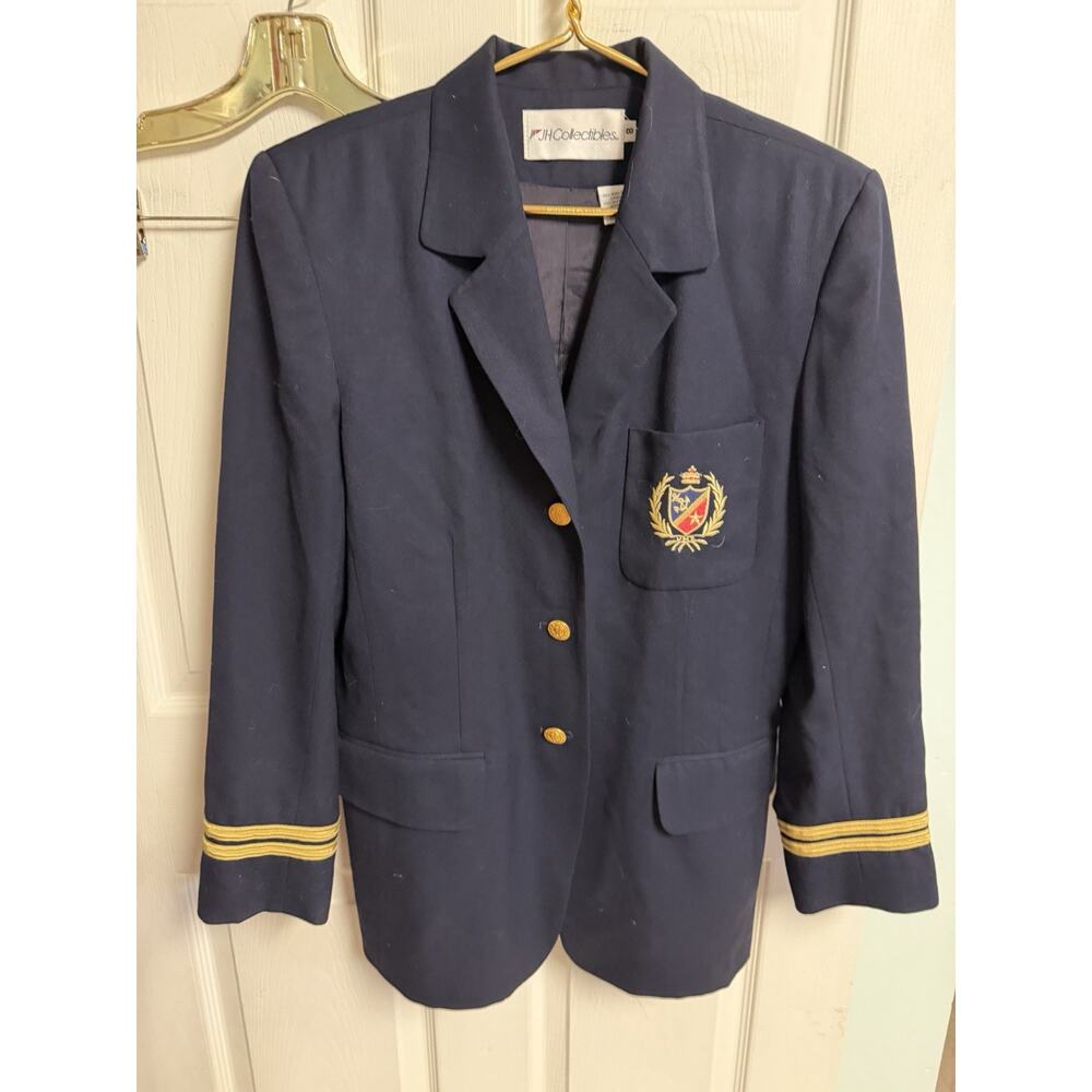 JH Collectibles Jacket Medium 8 40w Navy Blue Wool Crest Lined Nautical Vnt 90s